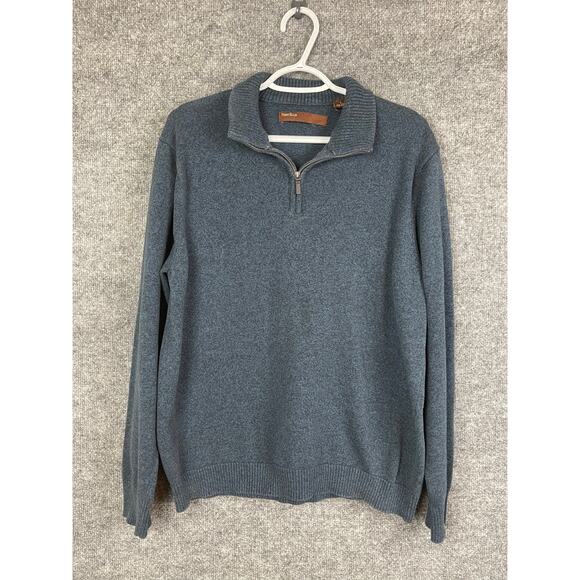 Perry Ellis Sweater Men's Large Blue Gray Pullover Quarter Zip - Picture 1 of 6